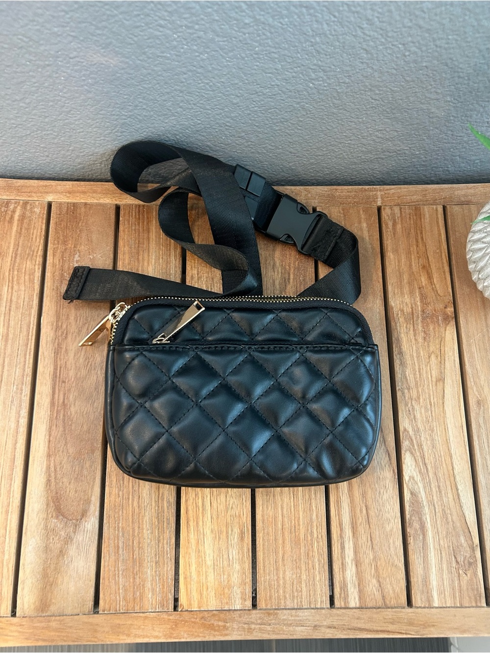 Black Quilted Belt Bag